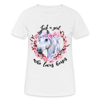 Weißes Pferd mit Blumen Liebe Pferde - Frauen T-Shirt atmungsaktiv - Weiß - Vorne - AI Model Female 172 dark (172cm)