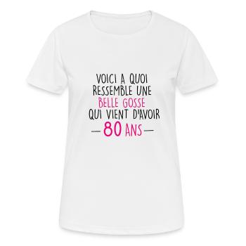 80 ans - femme - T-shirt respirant Femme - blanc - Devant - AI Model Female 172 dark (172cm)