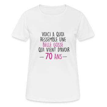 70 ans- femme - T-shirt respirant Femme - blanc - Devant - AI Model Female 172 dark (172cm)