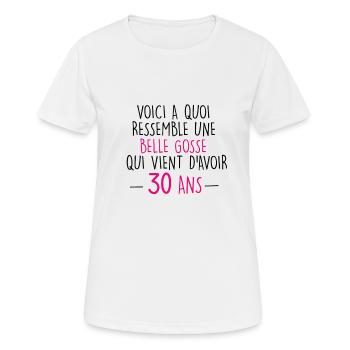 30 ans - femme - T-shirt respirant Femme - blanc - Devant - AI Model Female 172 dark (172cm)