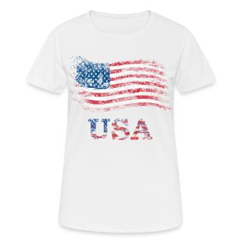 USA Amérique fan drapeau bannière police vintage - T-shirt respirant Femme - blanc - Devant - AI Model Female 172 dark (172cm)