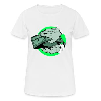 Money Arm Purse Donation Misérablement Geiz Mendicité - T-shirt respirant Femme - blanc - Devant - AI Model Female 172 dark (172cm)