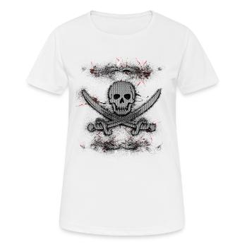 Jolly Roger Skull Pirate Paint Splatter - Women's Breathable T-Shirt - white - Front - AI Model Female 172 dark (172cm)