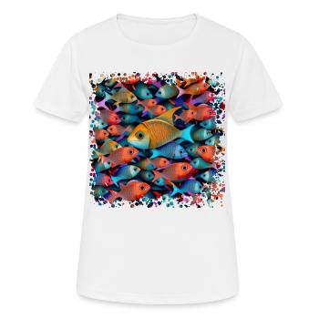 Fische schwimmen in großen Schwärmen im Meer - Frauen T-Shirt atmungsaktiv - Weiß - Vorne - AI Model Female 172 dark (172cm)