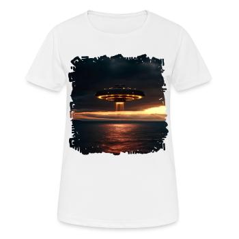 Avec le smartphone à la recherche d’ovnis - T-shirt respirant Femme - blanc - Devant - AI Model Female 172 dark (172cm)