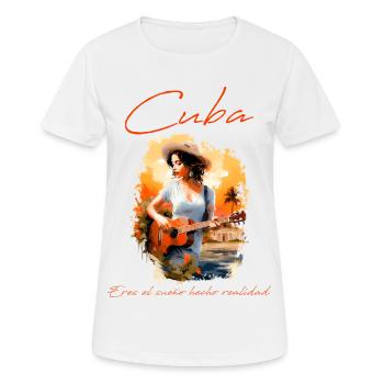 Kubanische Gitarrenfrau - Frauen T-Shirt atmungsaktiv - Weiß - Vorne - AI Model Female 172 dark (172cm)