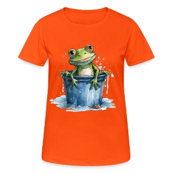 Frog washes and cools in the bucket of water - Women's Breathable T-Shirt - neon orange - Front - AI Model Female 172 dark (172cm)