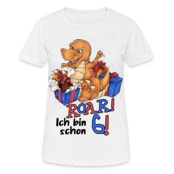 "Roar ich bin schon 6" Dino zum Geburtstag - Frauen T-Shirt atmungsaktiv - Weiß - Vorne - AI Model Female 172 dark (172cm)