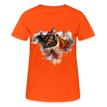 Great Wall of China AZNXt45K 8x - Frauen T-Shirt atmungsaktiv - Neonorange - Vorne - AI Model Female 172 dark (172cm)