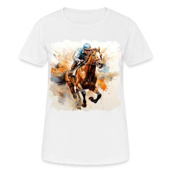 Pferd und Jockey auf der Rennbahn - Frauen T-Shirt atmungsaktiv - Weiß - Vorne - AI Model Female 172 dark (172cm)