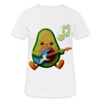 GESCHMACK UND MUSIK, AVOCADO SPIELT E-GITARRE - Frauen T-Shirt atmungsaktiv - Weiß - Vorne - AI Model Female 172 dark (172cm)