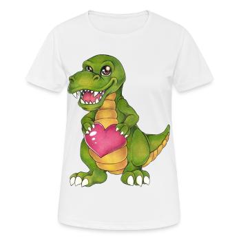 Niedlicher T Rex mit Herz süßer Comic Dinosaurier - Frauen T-Shirt atmungsaktiv - Weiß - Vorne - AI Model Female 172 dark (172cm)