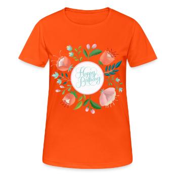 Joyeux anniversaire - T-shirt respirant Femme - orange néon - Devant - AI Model Female 172 dark (172cm)