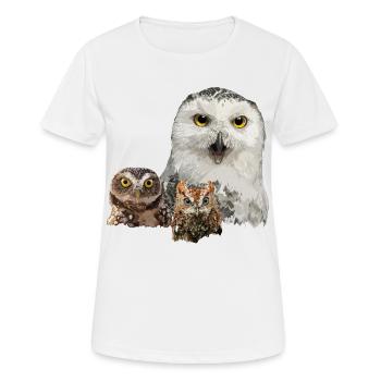 Eule, Eule und Eule - Frauen T-Shirt atmungsaktiv - Weiß - Vorne - AI Model Female 172 dark (172cm)