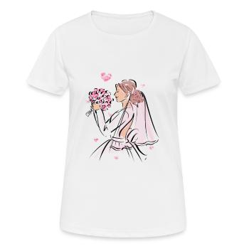 Mariée avec bouquet de mariée - T-shirt respirant Femme - blanc - Devant - AI Model Female 172 dark (172cm)