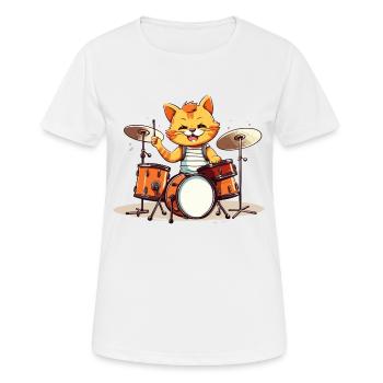 Schlagzeug Schlagzeuger Katze Drums Band Lustig - Frauen T-Shirt atmungsaktiv - Weiß - Vorne - AI Model Female 172 dark (172cm)