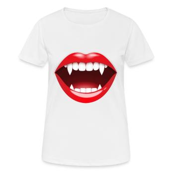 Vampir Halloween lustige rote Lippen scharfe Zähne - Frauen T-Shirt atmungsaktiv - Weiß - Vorne - AI Model Female 172 dark (172cm)