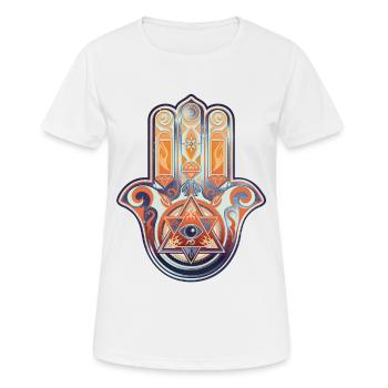 Hamsa hand, fatima, egypt, eye, horus, khamsa, - Women's Breathable T-Shirt - white - Front - AI Model Female 172 dark (172cm)