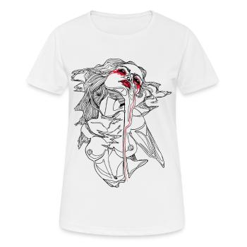 ### - Frauen T-Shirt atmungsaktiv - Weiß - Vorne - AI Model Female 172 dark (172cm)