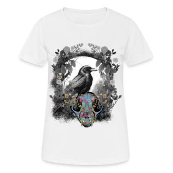 Dark Fantasy Krähe Schädel Knochen Horror Waldtier - Frauen T-Shirt atmungsaktiv - Weiß - Vorne - AI Model Female 172 dark (172cm)