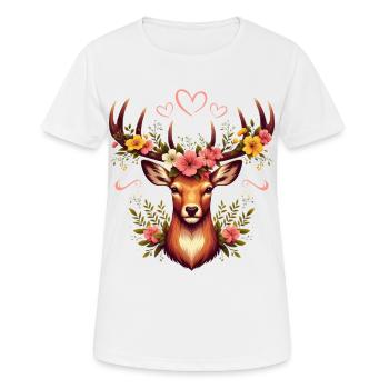 Trachtenshirt Damen Hirsch T-Shirt Dirndl Tracht - Frauen T-Shirt atmungsaktiv - Weiß - Vorne - AI Model Female 172 dark (172cm)