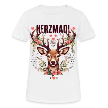 Trachtenshirt Damen Trachten T-Shirt Dirndl Outfit - Frauen T-Shirt atmungsaktiv - Weiß - Vorne - AI Model Female 172 dark (172cm)