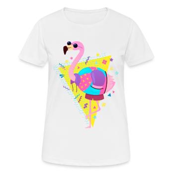 80er Flamingo Retro Mottoparty Kostüm - Frauen T-Shirt atmungsaktiv - Weiß - Vorne - AI Model Female 172 dark (172cm)