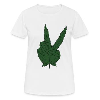 Marijuana Hanfblatt Weed Peace Zeichen - Frauen T-Shirt atmungsaktiv - Weiß - Vorne - AI Model Female 172 dark (172cm)