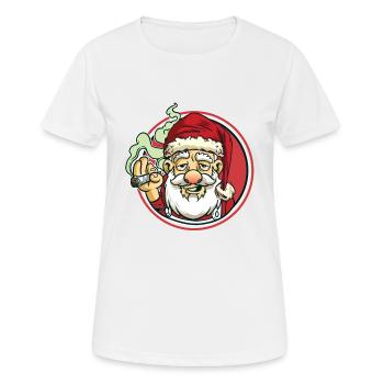 Père Noël avec joint | Cannabis élevé de marijuana - T-shirt respirant Femme - blanc - Devant - AI Model Female 172 dark (172cm)