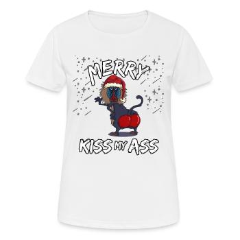 Ugly Christmas Sweater Pavian Popo Kiss my Ass - Frauen T-Shirt atmungsaktiv - Weiß - Vorne - AI Model Female 172 dark (172cm)