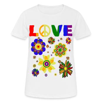 Hippies Peace Sign Peace Love Hippie T Shirt - Frauen T-Shirt atmungsaktiv - Weiß - Vorne - AI Model Female 172 dark (172cm)