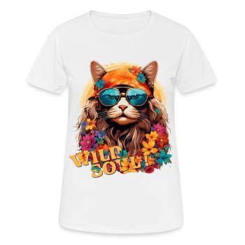 Hippie-Kätzchen mit Bandana und Alma Salvaje-Brille - Frauen T-Shirt atmungsaktiv - Weiß - Vorne - AI Model Female 172 dark (172cm)