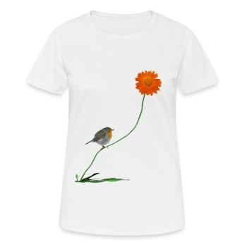 Robin avec fleur - T-shirt respirant Femme - blanc - Devant - AI Model Female 172 dark (172cm)