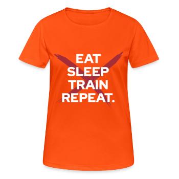 Eat Sleep Train Repeat - Training Motivation - Frauen T-Shirt atmungsaktiv - Neonorange - Vorne - AI Model Female 172 dark (172cm)