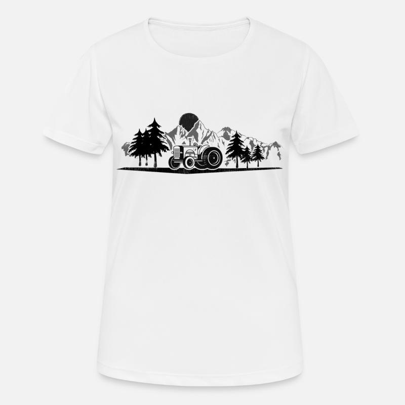 Tractor. Sun. Mountains and trees. - Women's Breathable T-Shirt - white