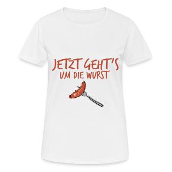 Um die Wurst. - Frauen T-Shirt atmungsaktiv - Weiß - Vorne - AI Model Female 172 dark (172cm)