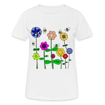 Fleurs et abeilles - printemps / été - T-shirt respirant Femme - blanc - Devant - AI Model Female 172 dark (172cm)