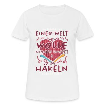 Wolle und Häkeln macht schlank, Häkel Geschenk - Frauen T-Shirt atmungsaktiv - Weiß - Vorne - AI Model Female 172 dark (172cm)
