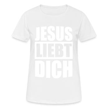 Jesus liebt dich | Christentum - Frauen T-Shirt atmungsaktiv - Weiß - Vorne - AI Model Female 172 dark (172cm)