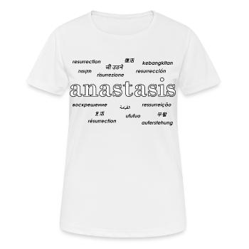 Anastasis: Auferstehung 16 Sprachen - christlich - Frauen T-Shirt atmungsaktiv - Weiß - Vorne - AI Model Female 172 dark (172cm)