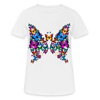 Frau Mädchen Schmetterlinge Gänseblümchen Design - Frauen T-Shirt atmungsaktiv - Weiß - Vorne - AI Model Female 172 dark (172cm)