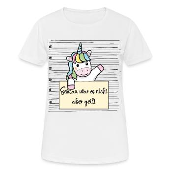 Einhorn lustiger Spruch humor Gefängnisbild - Frauen T-Shirt atmungsaktiv - Weiß - Vorne - AI Model Female 172 dark (172cm)