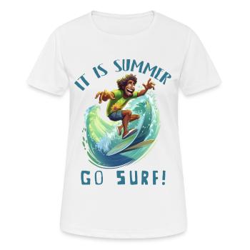 Lustiger Hippie mit einem Surfbrett - Surfer - Frauen T-Shirt atmungsaktiv - Weiß - Vorne - AI Model Female 172 dark (172cm)