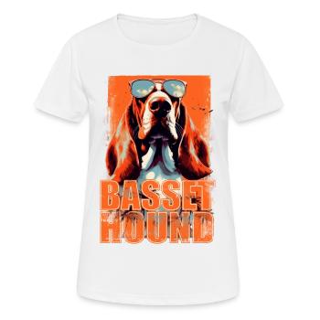 Basset Hound Hund mit Sonnenbrille - Frauen T-Shirt atmungsaktiv - Weiß - Vorne - AI Model Female 172 dark (172cm)