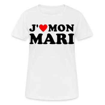 J' aime mon mari cadeau femme mariée coeur rouge - T-shirt respirant Femme - blanc - Devant - AI Model Female 172 dark (172cm)