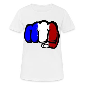 Drapeau de la France main poing - T-shirt respirant Femme - blanc - Devant - AI Model Female 172 dark (172cm)