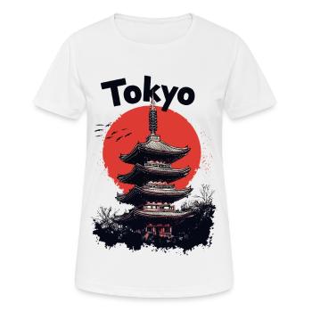 Tokyo, Japon, Pagode, ville, horizon, soleil, montagne - T-shirt respirant Femme - blanc - Devant - AI Model Female 172 dark (172cm)