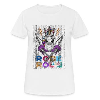 Rock and roll unicorn unicorn guitar headbang - Women's Breathable T-Shirt - white - Front - AI Model Female 172 dark (172cm)