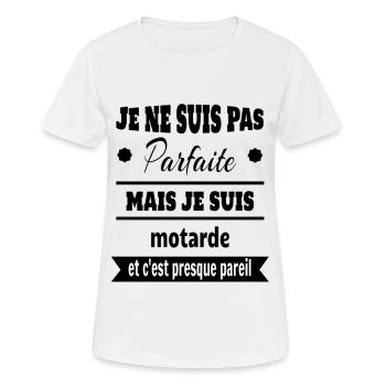 Pas parfaite mais motarde moto humour - T-shirt respirant Femme - blanc - Devant - AI Model Female 172 dark (172cm)