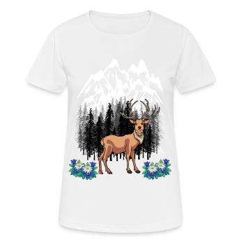 Waldtiere Rotwild Alpen Enzian Naturliebhaber - Frauen T-Shirt atmungsaktiv - Weiß - Vorne - AI Model Female 172 dark (172cm)